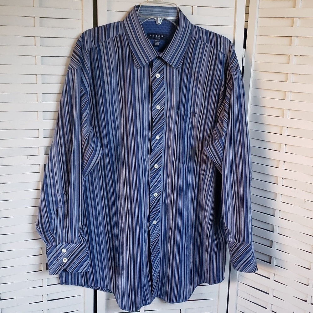 Ted Baker striped blue and black dress mens shirt 17.5